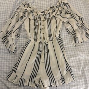American Eagle Outfitters Navy and White Striped Romper